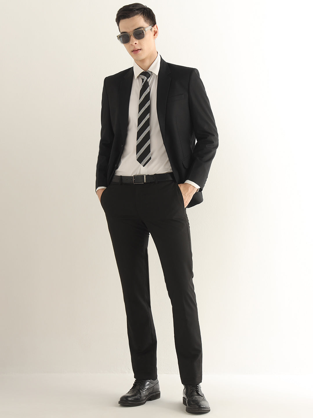 Hancock Men Black Solid Polyester Slim Fit Formal Blazer