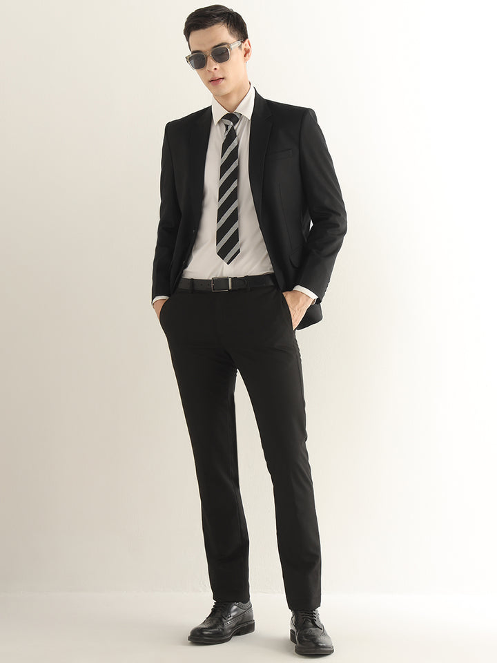Hancock Men Black Solid Polyester Slim Fit Formal Blazer