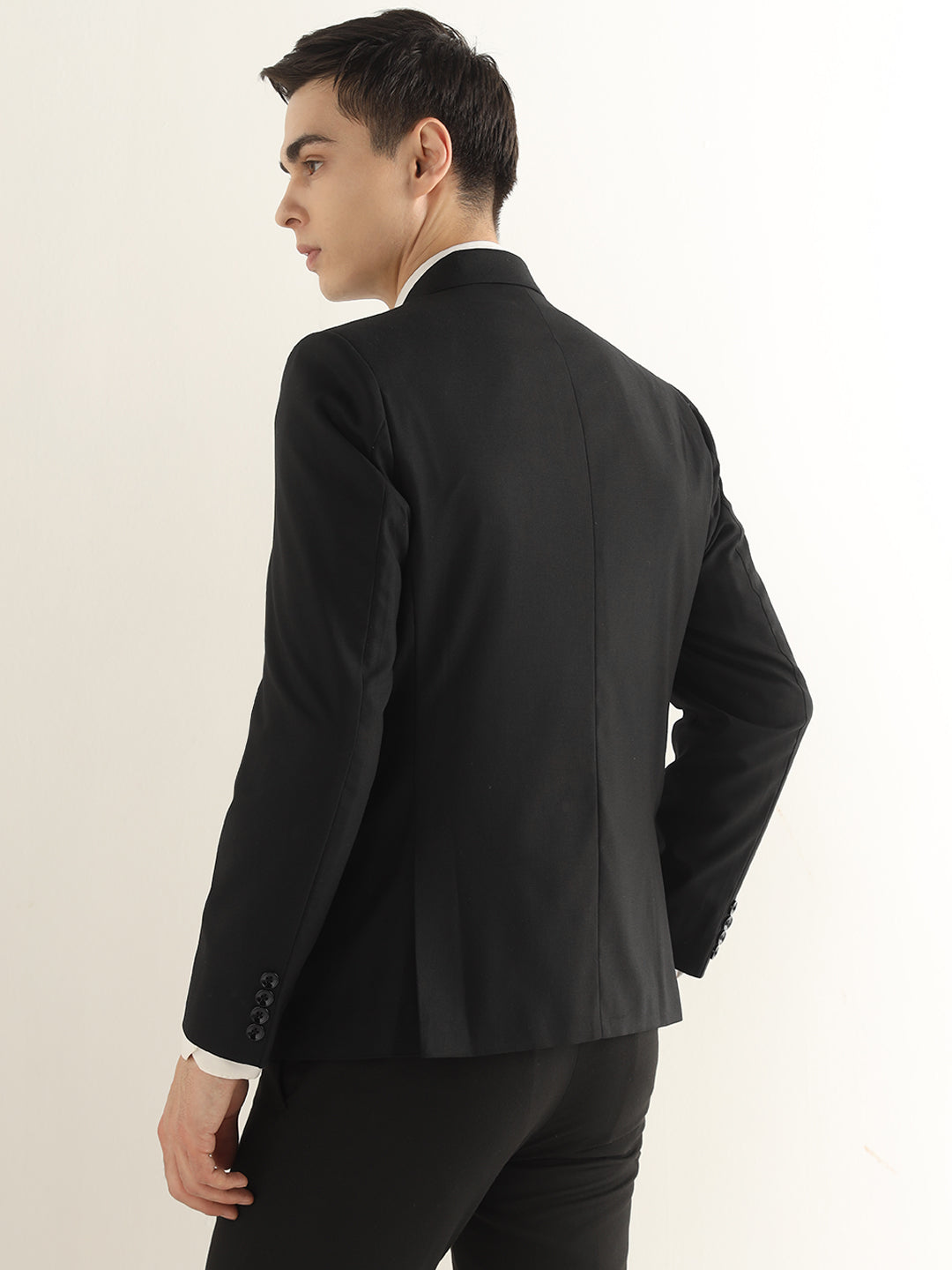 Hancock Men Black Solid Polyester Slim Fit Formal Blazer