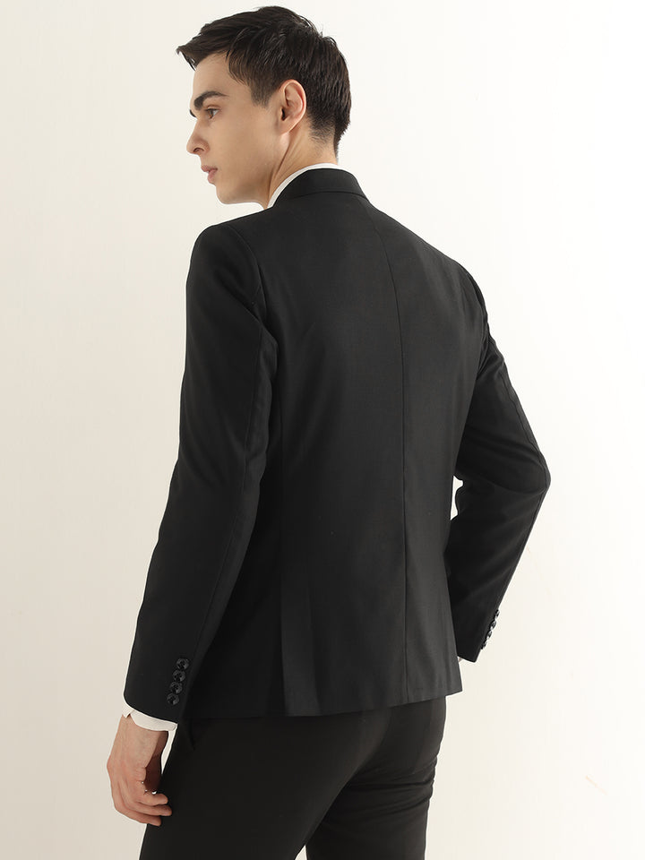 Hancock Men Black Solid Polyester Slim Fit Formal Blazer