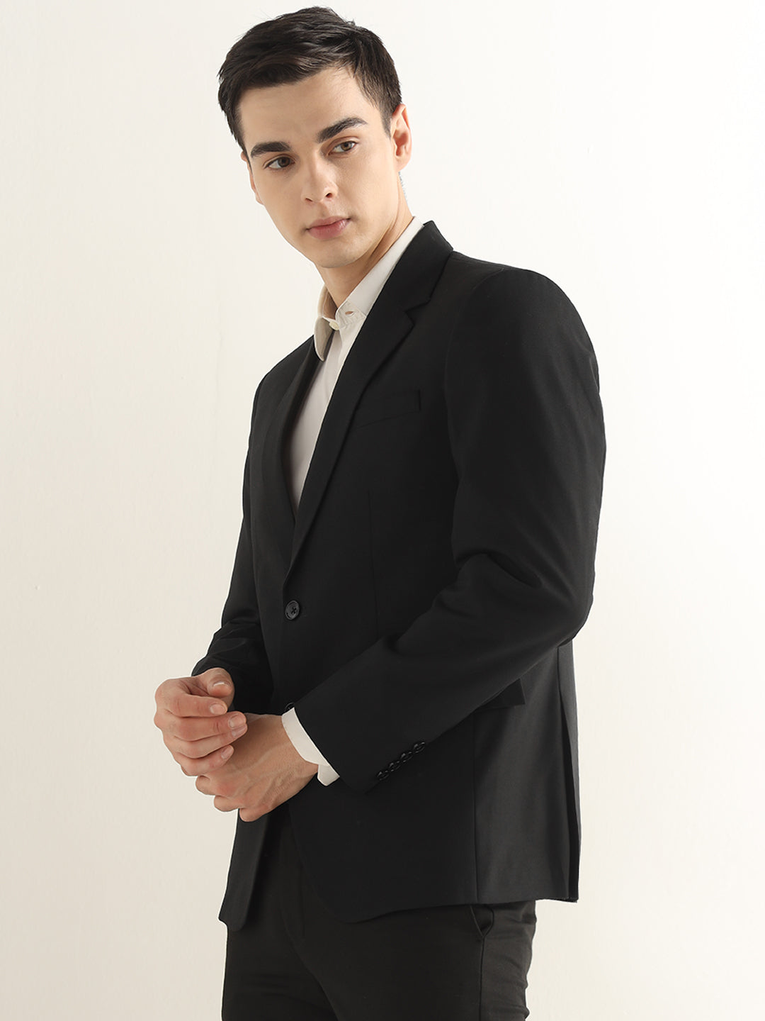 Hancock Men Black Solid Polyester Slim Fit Formal Blazer