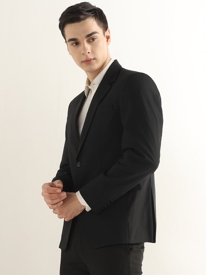 Hancock Men Black Solid Polyester Slim Fit Formal Blazer