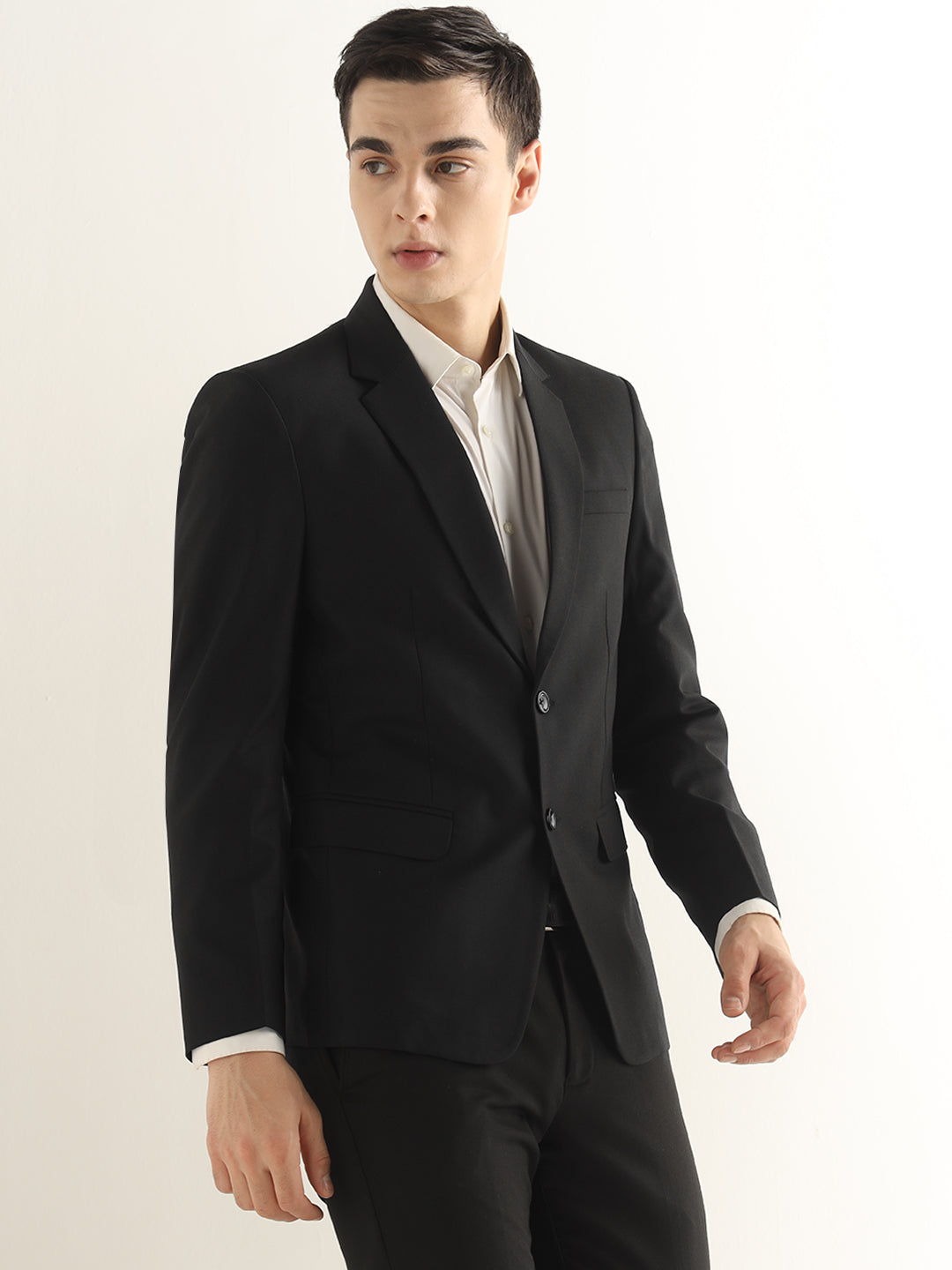 Hancock Men Black Solid Polyester Slim Fit Formal Blazer