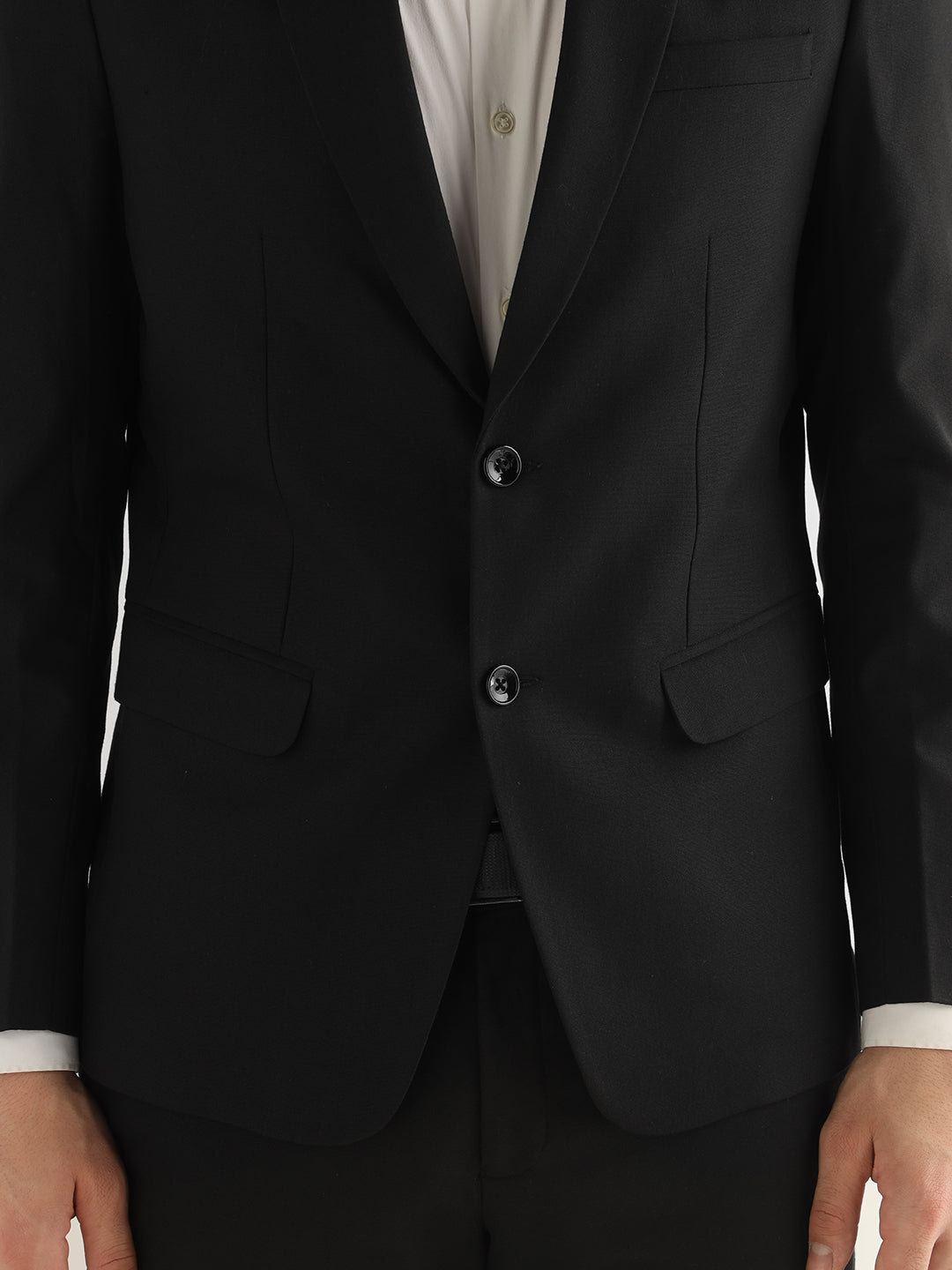 Hancock Men Black Solid Polyester Slim Fit Formal Blazer