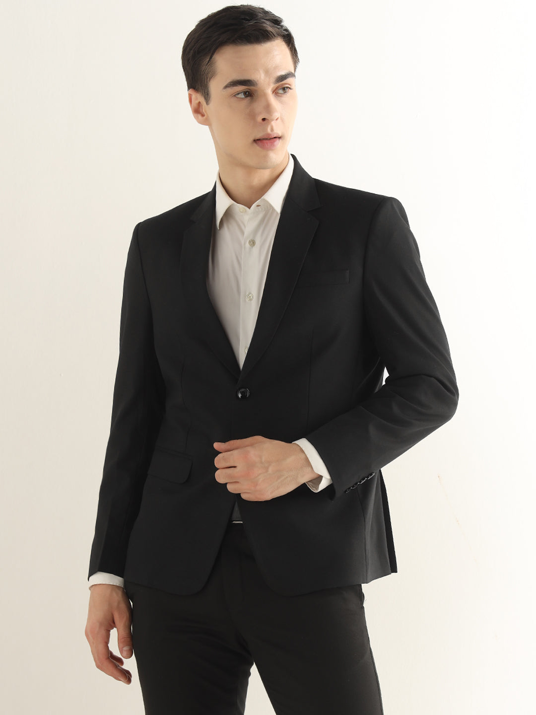 Hancock Men Black Solid Polyester Slim Fit Formal Blazer