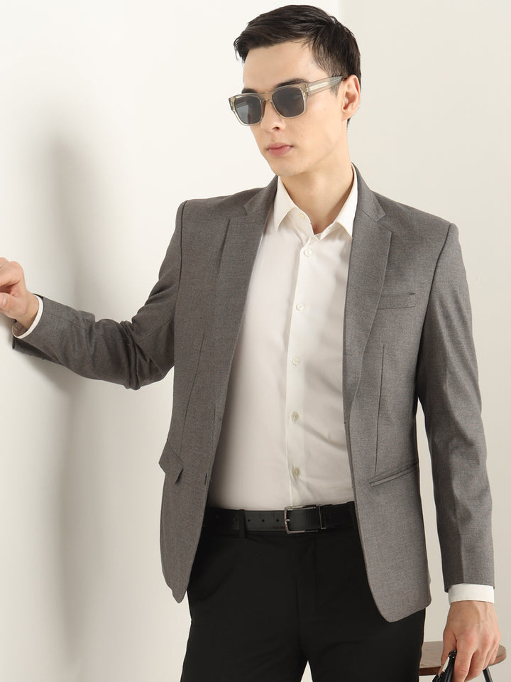 Hancock Men Graphite Grey Solid Polyester Slim Fit Formal Blazer
