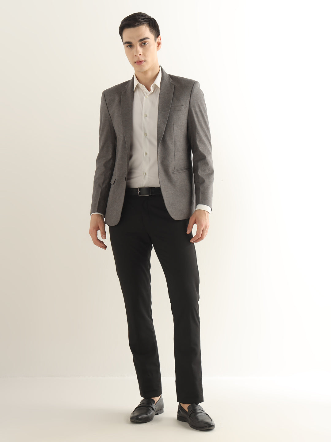 Hancock Men Graphite Grey Solid Polyester Slim Fit Formal Blazer