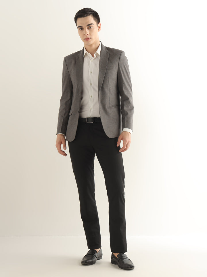 Hancock Men Graphite Grey Solid Polyester Slim Fit Formal Blazer