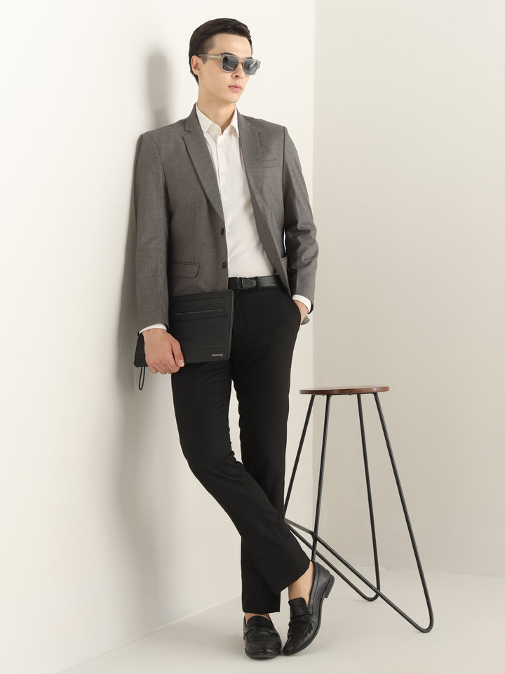 Hancock Men Graphite Grey Solid Polyester Slim Fit Formal Blazer