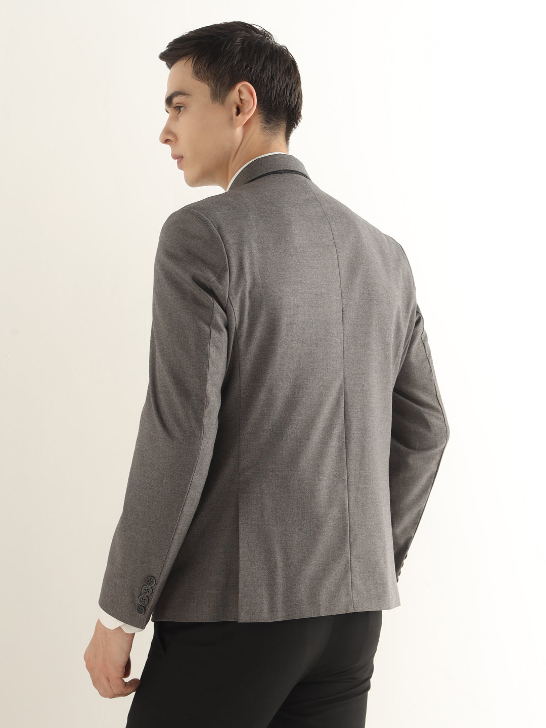 Hancock Men Graphite Grey Solid Polyester Slim Fit Formal Blazer