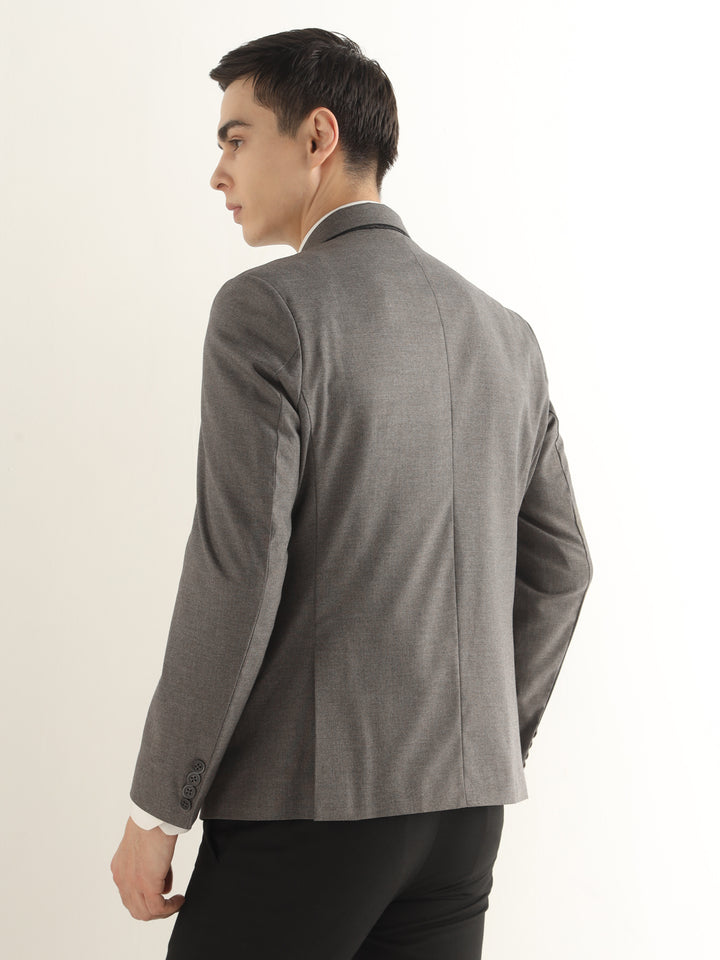 Hancock Men Graphite Grey Solid Polyester Slim Fit Formal Blazer