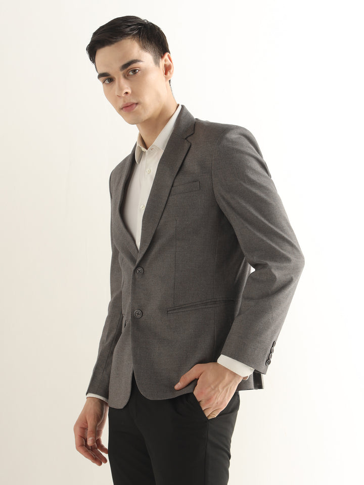 Hancock Men Graphite Grey Solid Polyester Slim Fit Formal Blazer