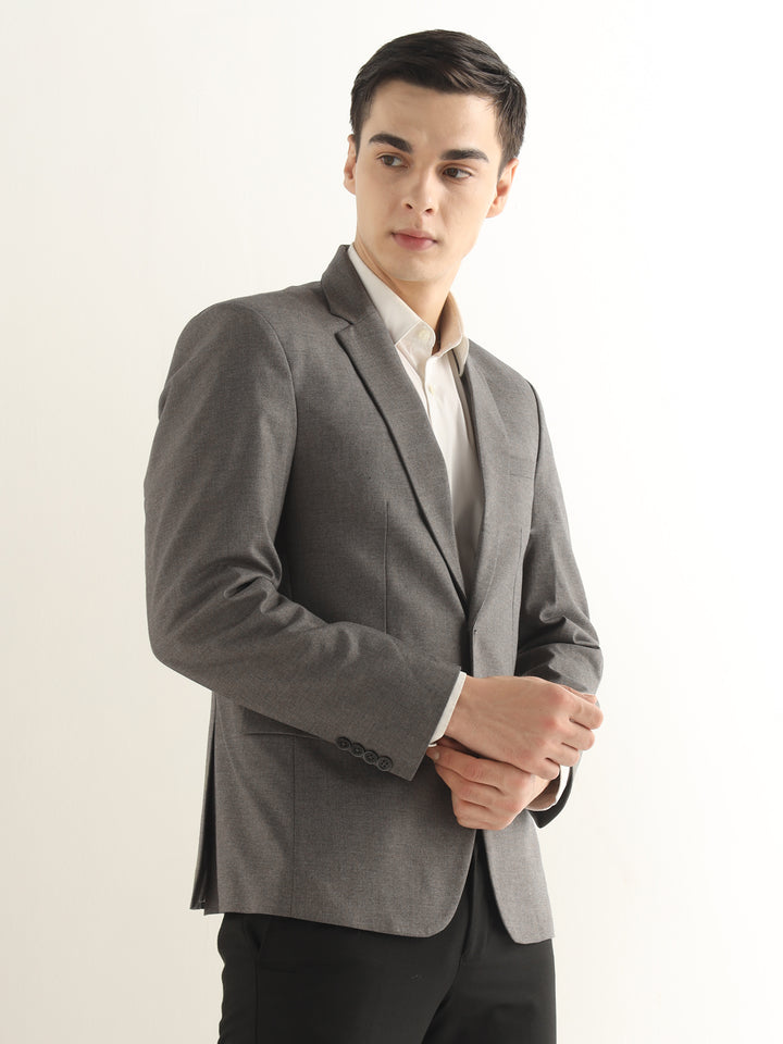 Hancock Men Graphite Grey Solid Polyester Slim Fit Formal Blazer