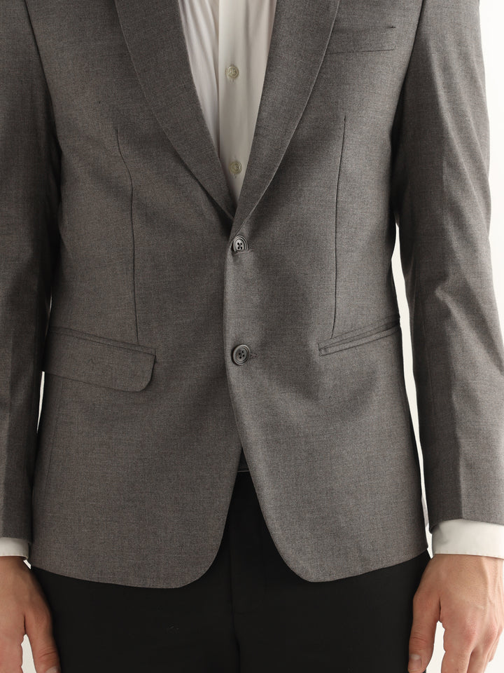 Hancock Men Graphite Grey Solid Polyester Slim Fit Formal Blazer