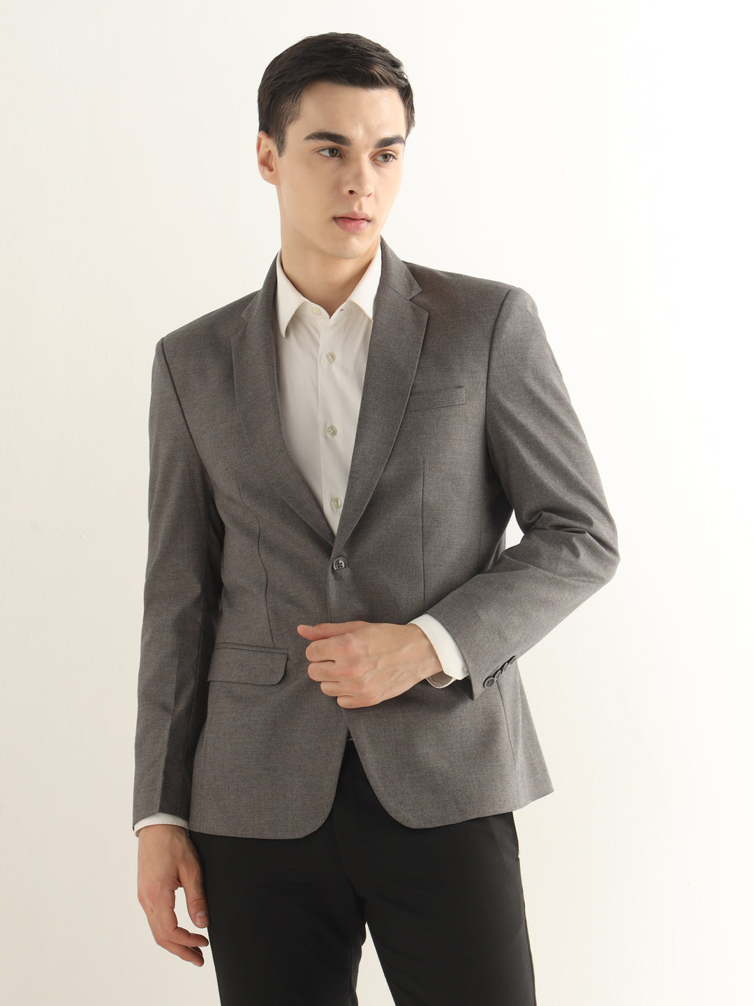 Hancock Men Graphite Grey Solid Polyester Slim Fit Formal Blazer