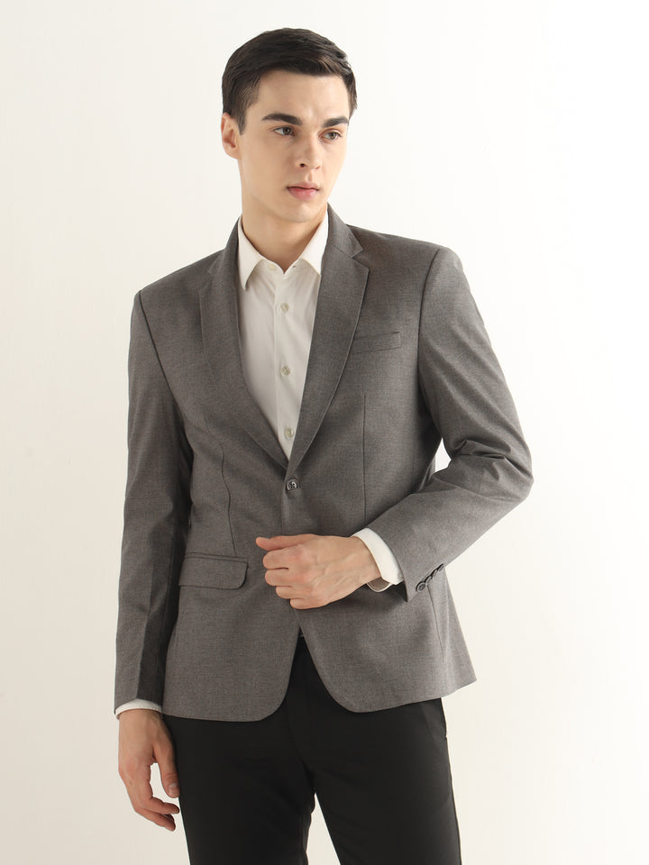 Hancock Men Graphite Grey Solid Polyester Slim Fit Formal Blazer