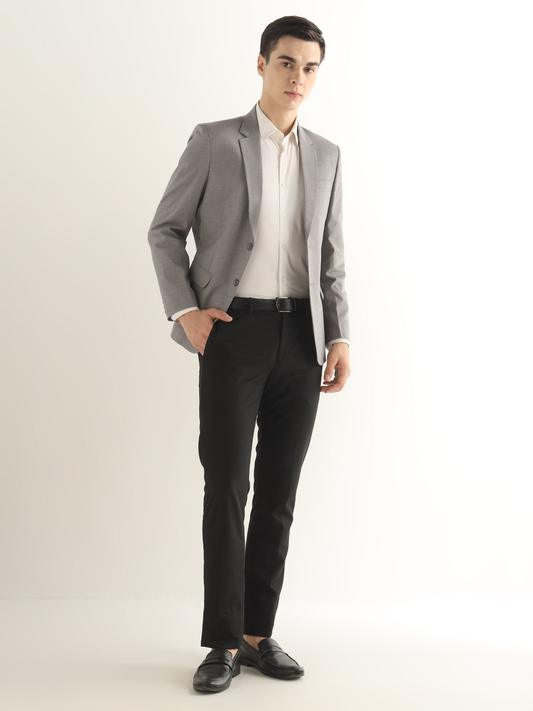 Hancock Men Heather Grey Solid Polyester Slim Fit Formal Blazer