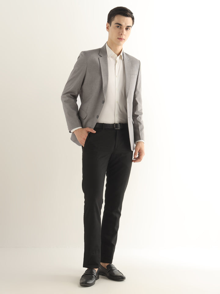 Hancock Men Heather Grey Solid Polyester Slim Fit Formal Blazer