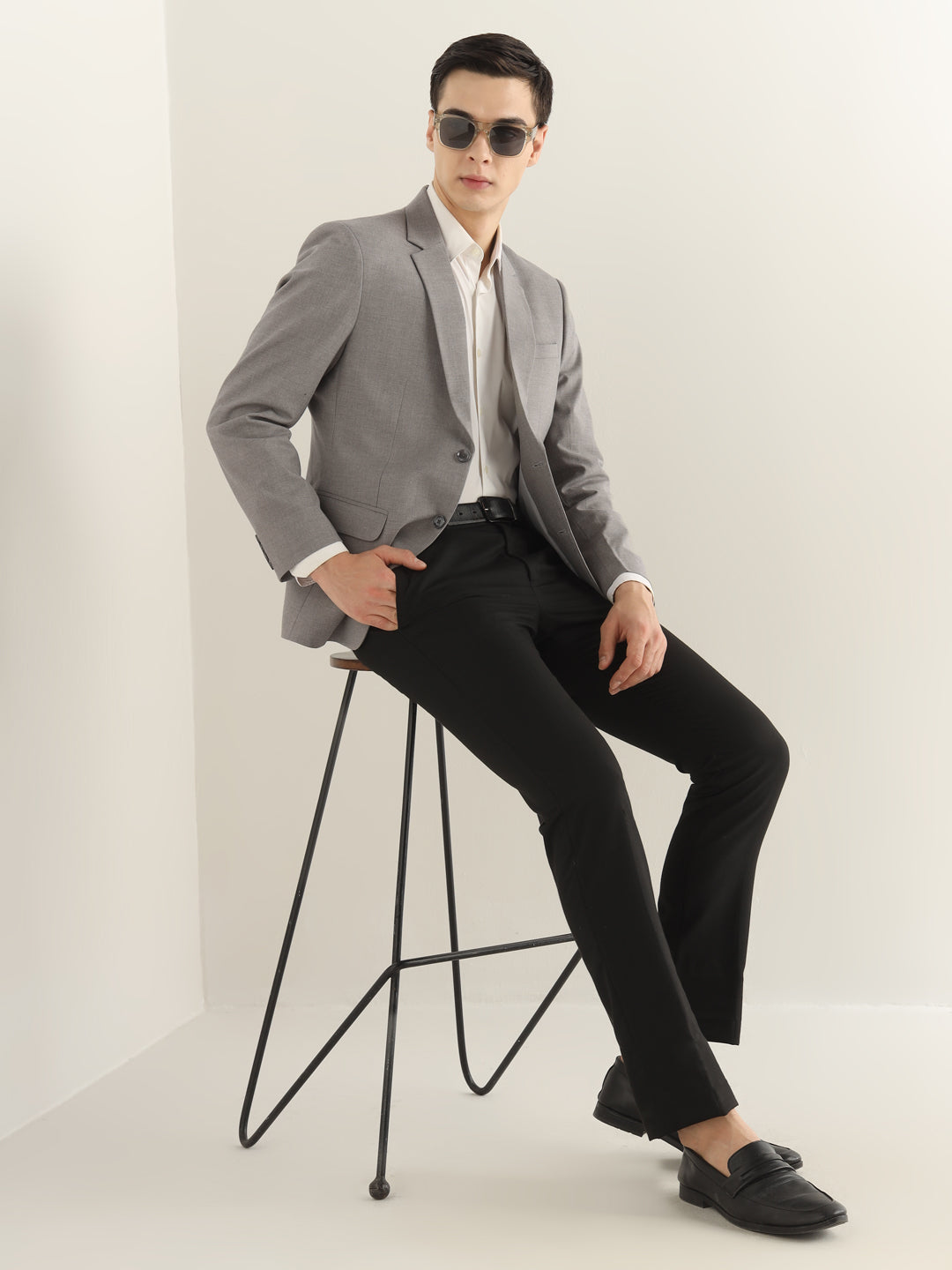 Hancock Men Heather Grey Solid Polyester Slim Fit Formal Blazer