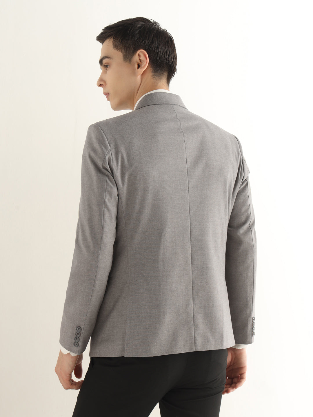 Hancock Men Heather Grey Solid Polyester Slim Fit Formal Blazer