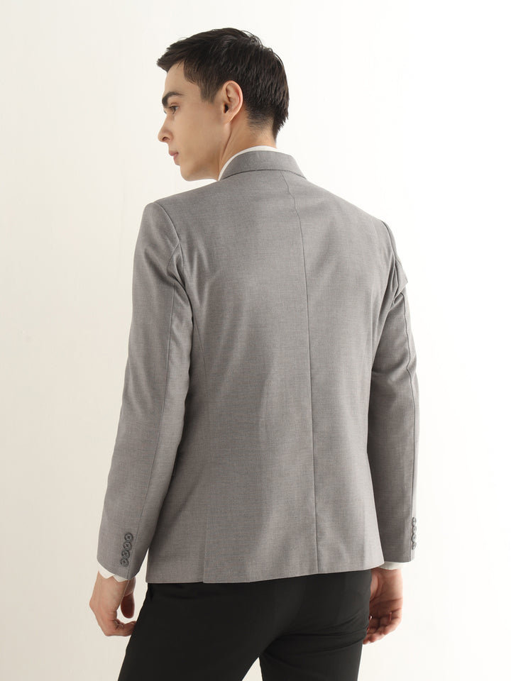 Hancock Men Heather Grey Solid Polyester Slim Fit Formal Blazer