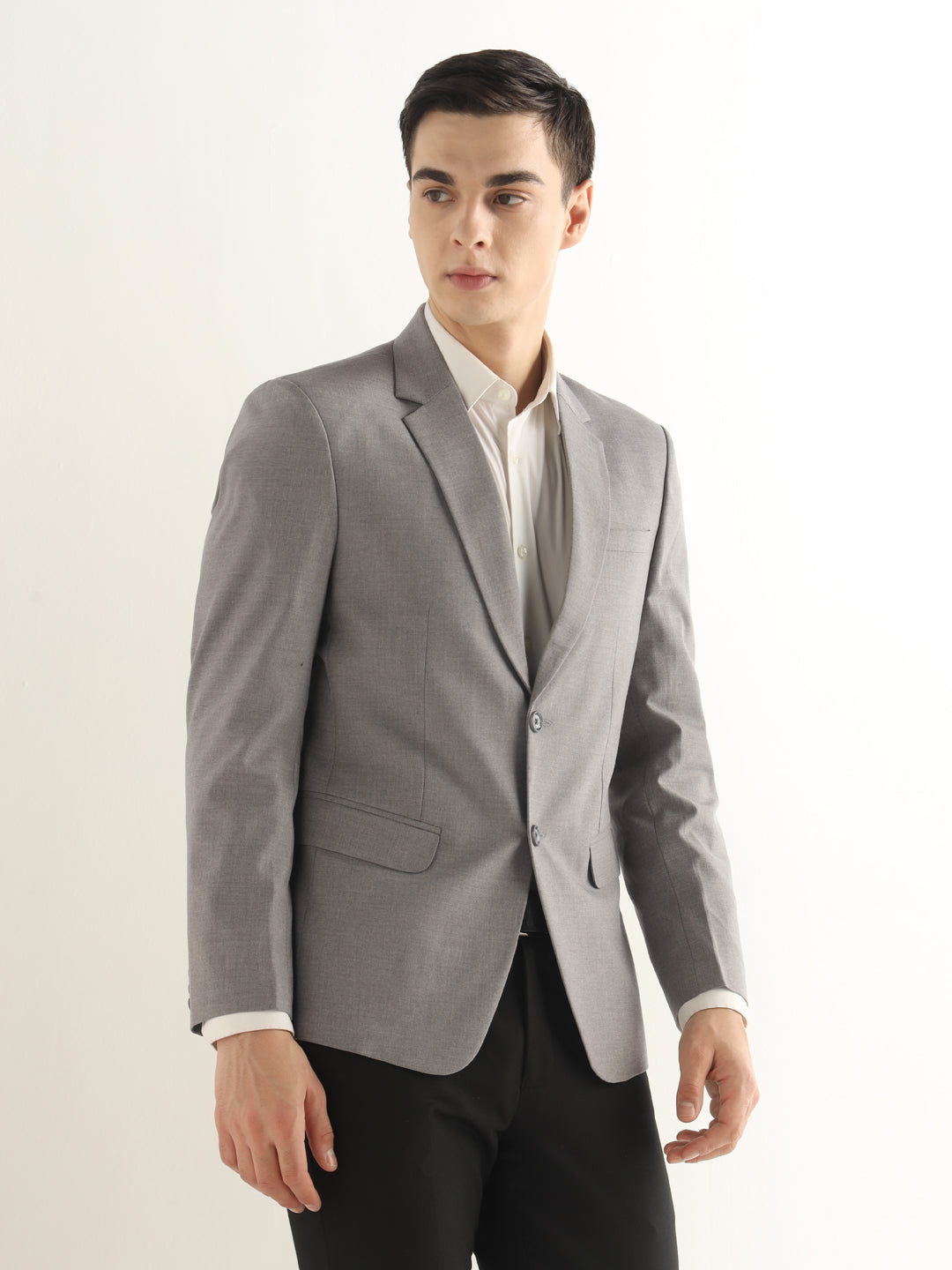 Hancock Men Heather Grey Solid Polyester Slim Fit Formal Blazer