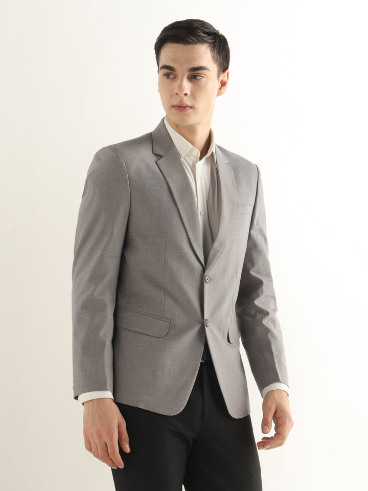 Hancock Men Heather Grey Solid Polyester Slim Fit Formal Blazer