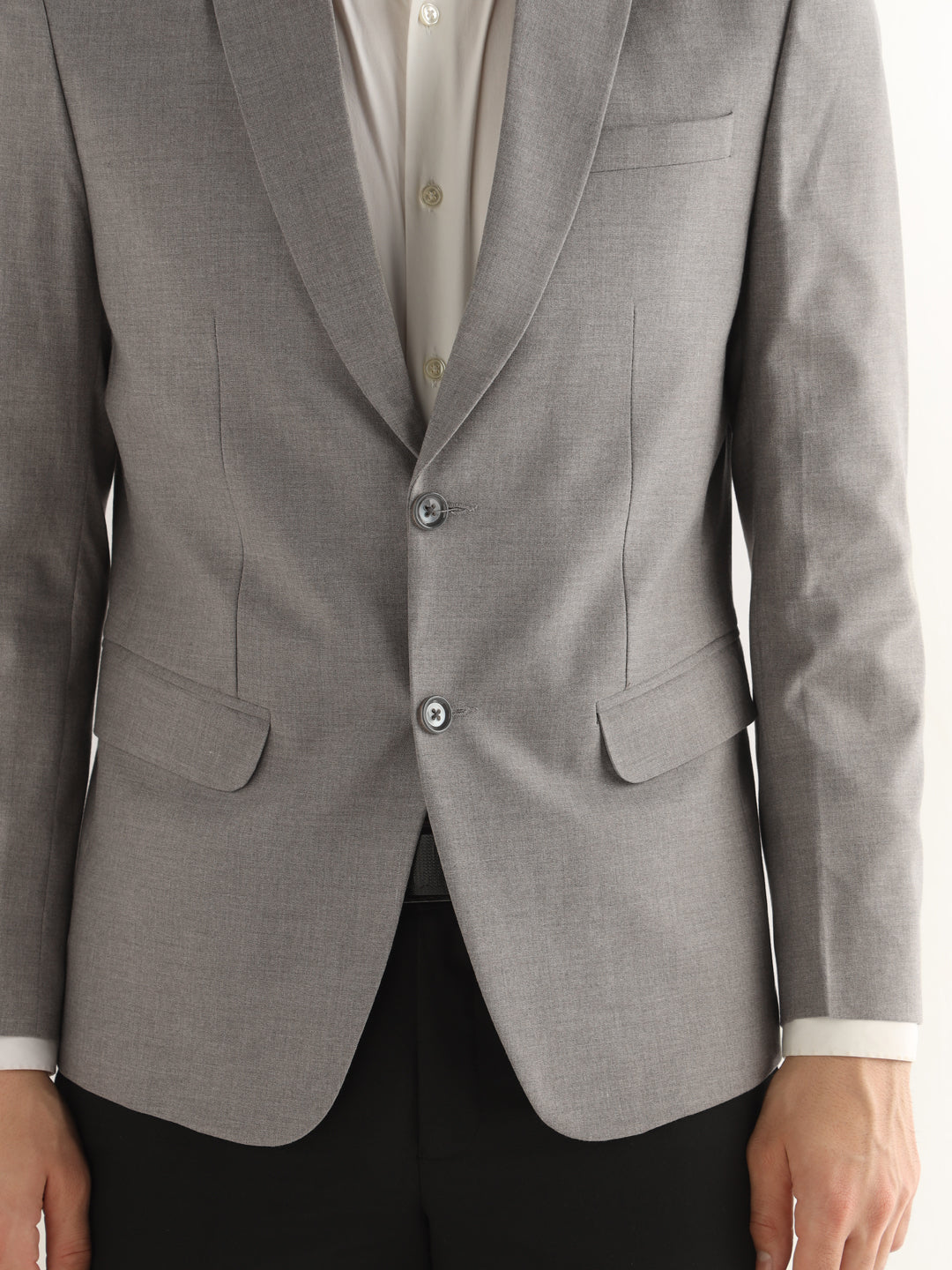 Hancock Men Heather Grey Solid Polyester Slim Fit Formal Blazer