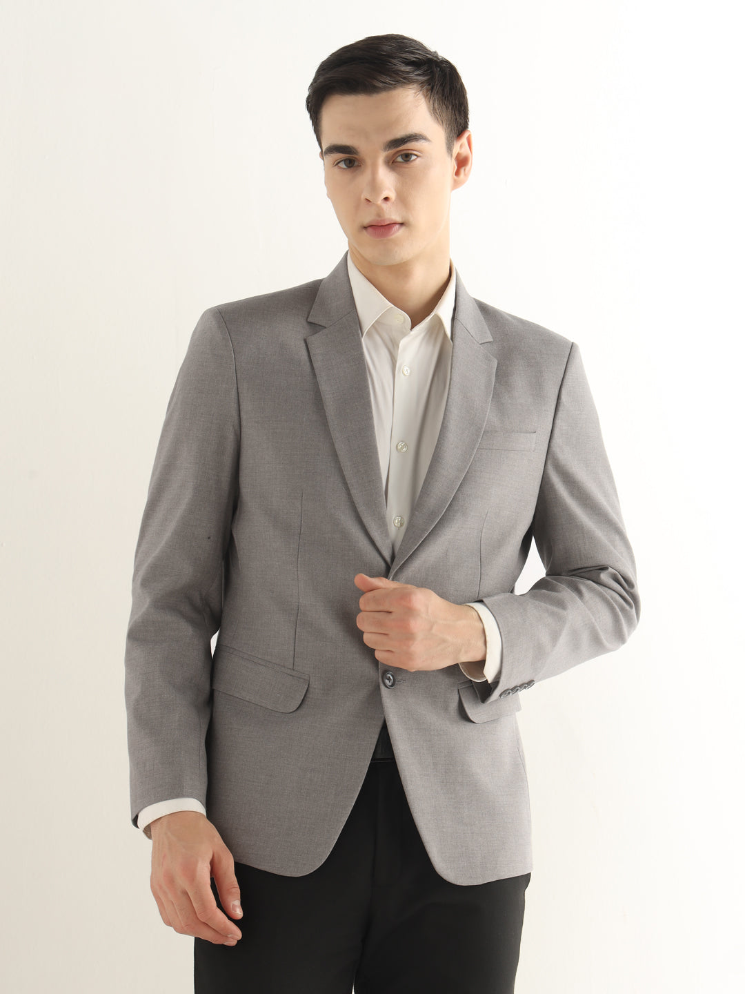 Hancock Men Heather Grey Solid Polyester Slim Fit Formal Blazer