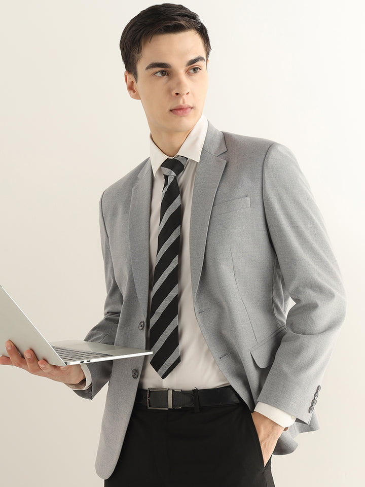 Hancock Men Melange Grey Solid Polyester Slim Fit Formal Blazer