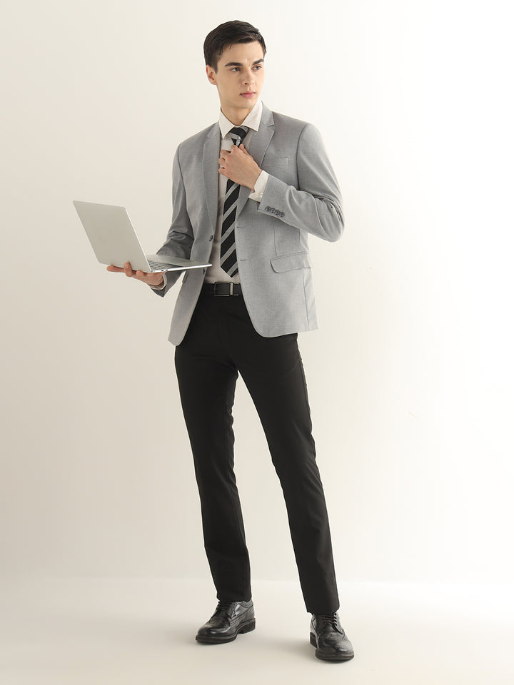 Hancock Men Melange Grey Solid Polyester Slim Fit Formal Blazer