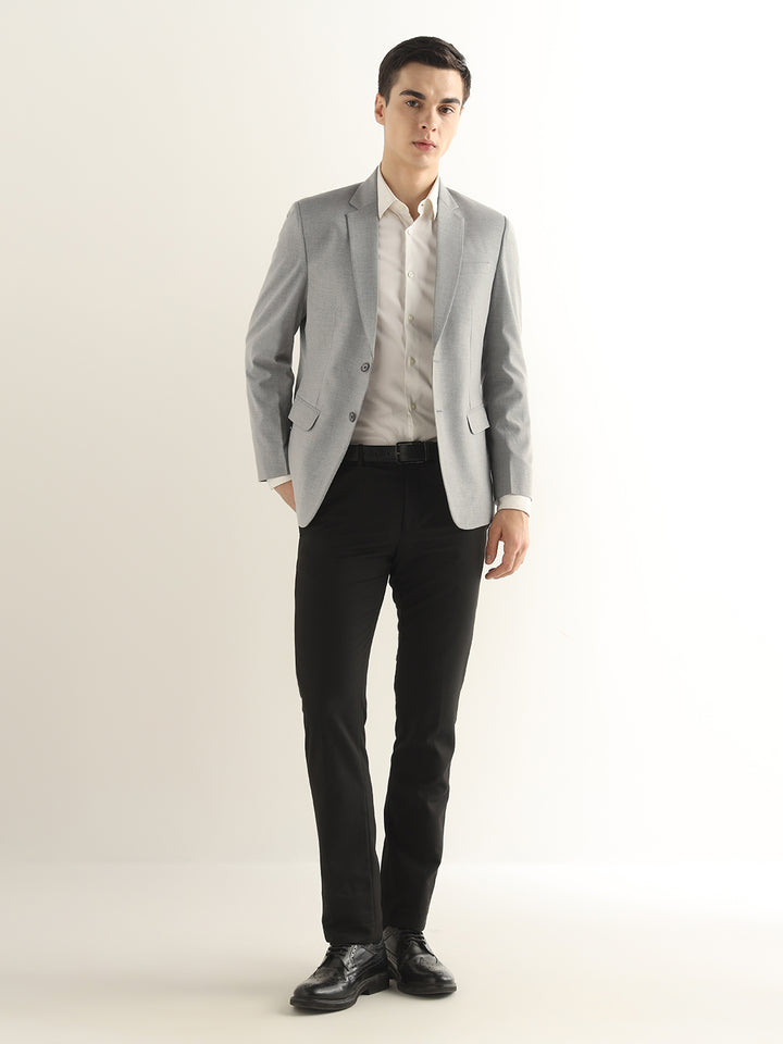 Hancock Men Melange Grey Solid Polyester Slim Fit Formal Blazer