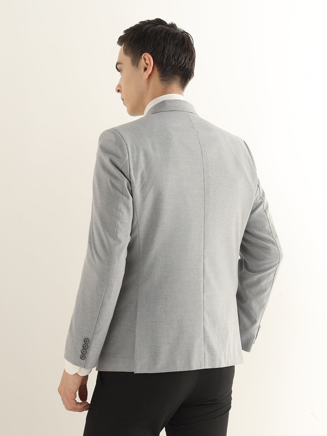 Hancock Men Melange Grey Solid Polyester Slim Fit Formal Blazer