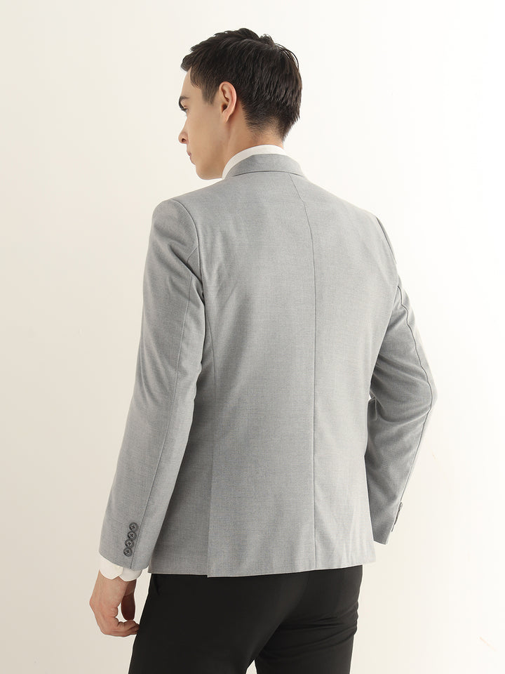 Hancock Men Melange Grey Solid Polyester Slim Fit Formal Blazer