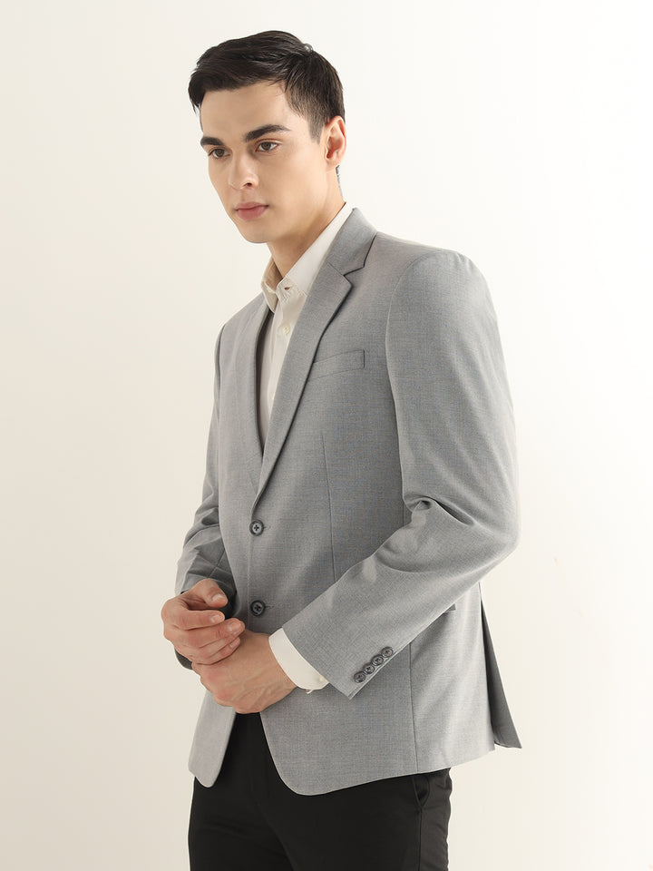 Hancock Men Melange Grey Solid Polyester Slim Fit Formal Blazer