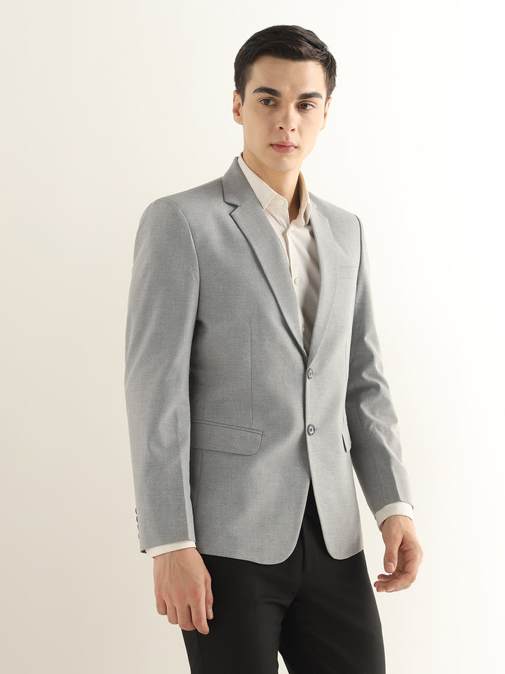 Hancock Men Melange Grey Solid Polyester Slim Fit Formal Blazer