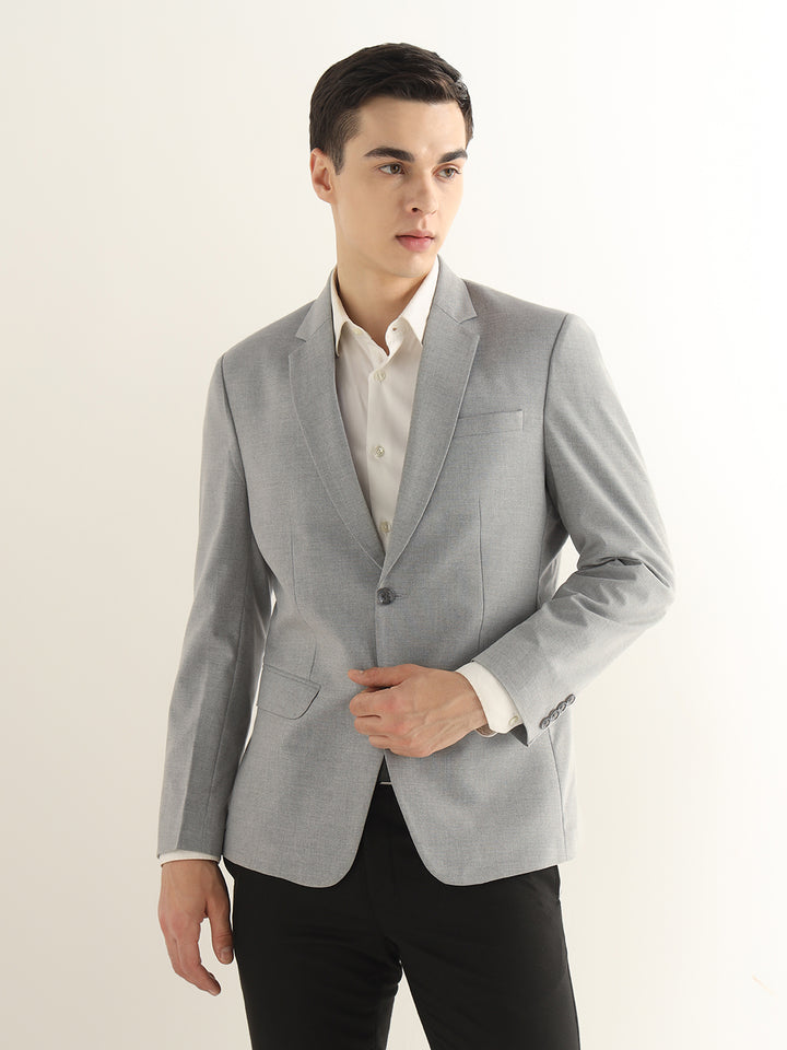Hancock Men Melange Grey Solid Polyester Slim Fit Formal Blazer
