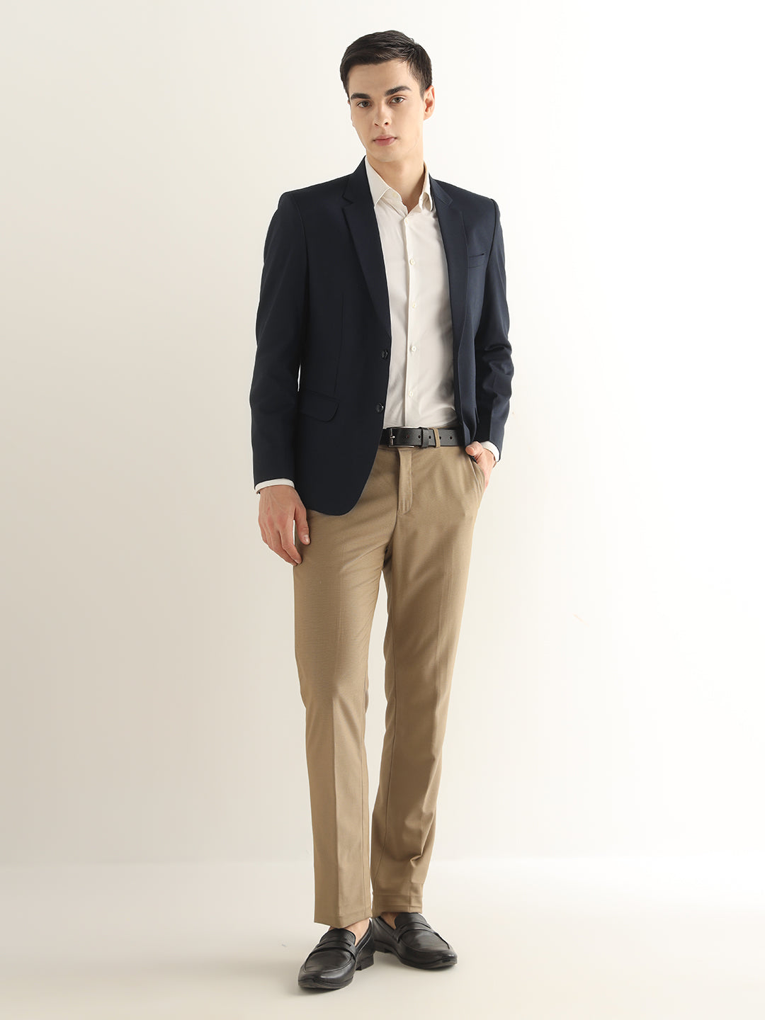 Hancock Men Navy Blue Solid Polyester Slim Fit Formal Blazer