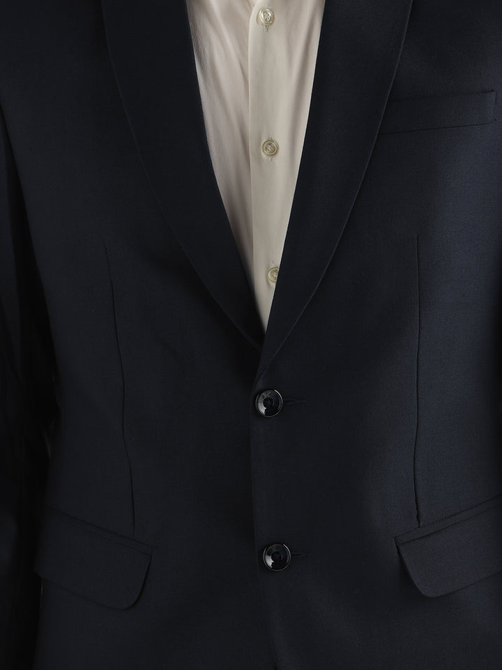 Hancock Men Navy Blue Solid Polyester Slim Fit Formal Blazer