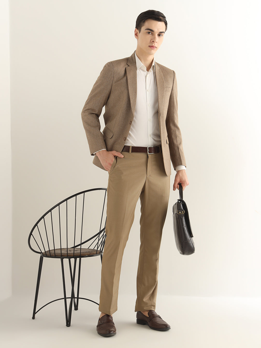 Hancock Men Brown Solid Self Design Polyester Slim Fit Formal Blazer