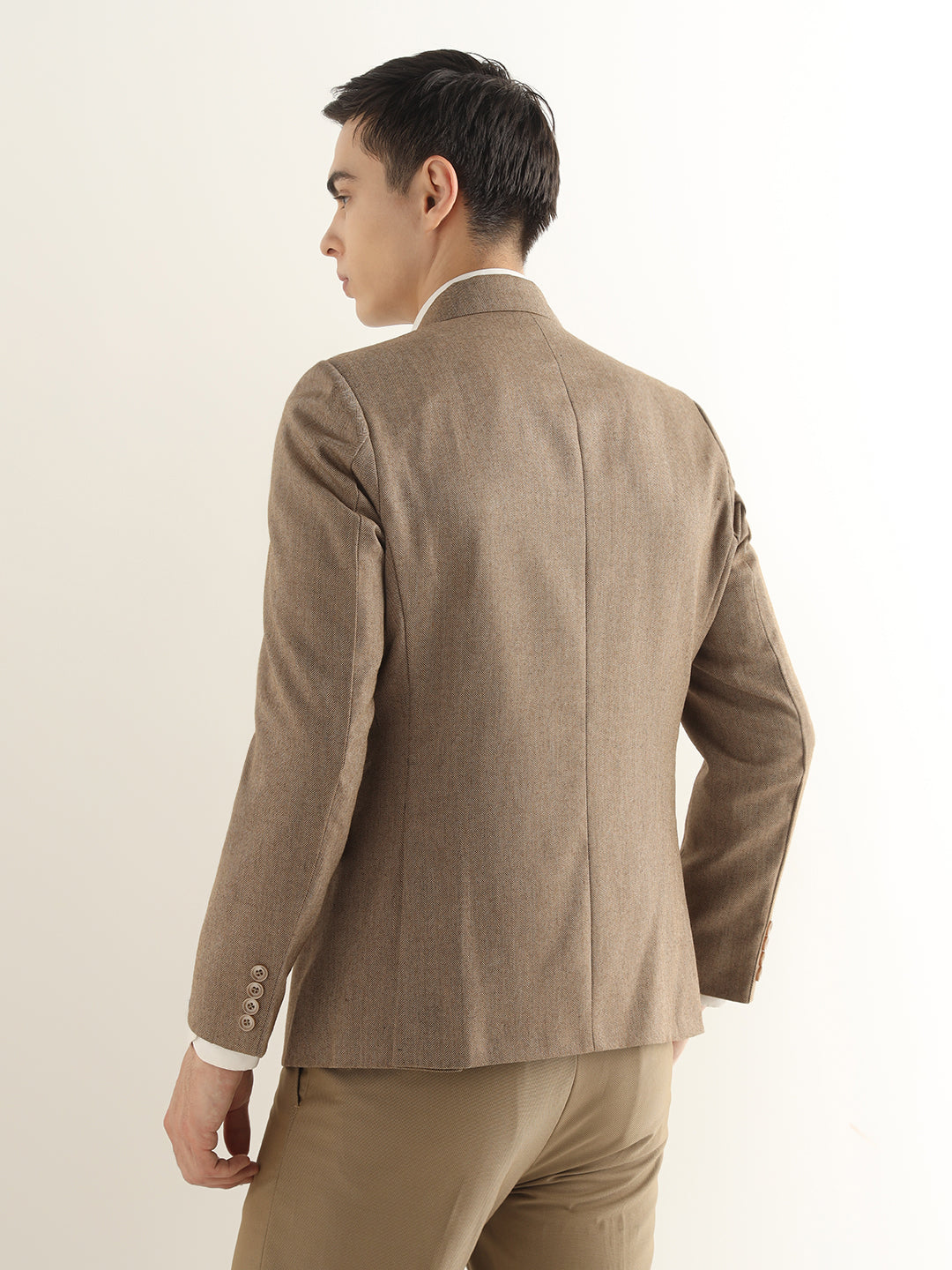 Hancock Men Brown Solid Self Design Polyester Slim Fit Formal Blazer