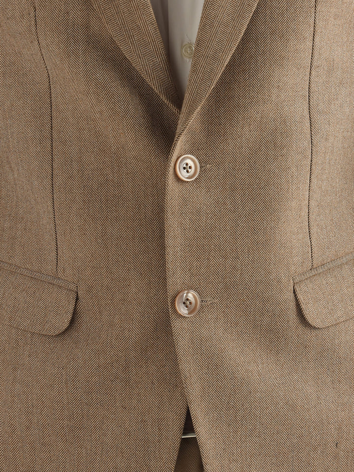 Hancock Men Brown Solid Self Design Polyester Slim Fit Formal Blazer
