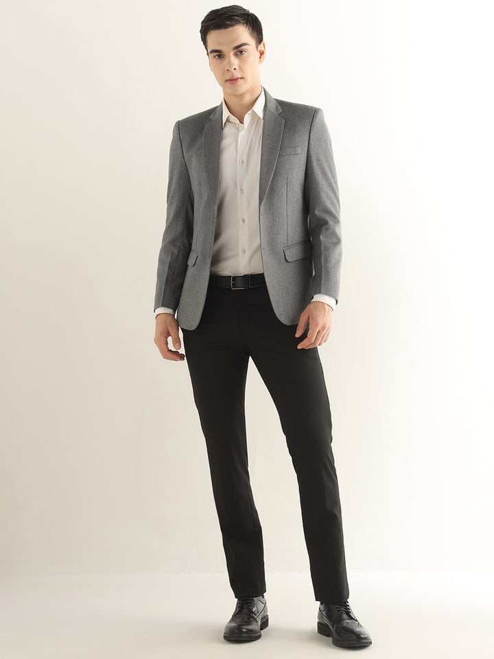 Hancock Men Grey Solid Self Design Polyester Slim Fit Formal Blazer