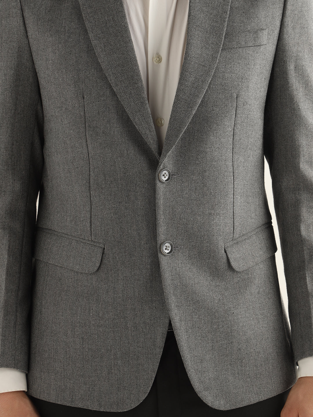 Hancock Men Grey Solid Self Design Polyester Slim Fit Formal Blazer
