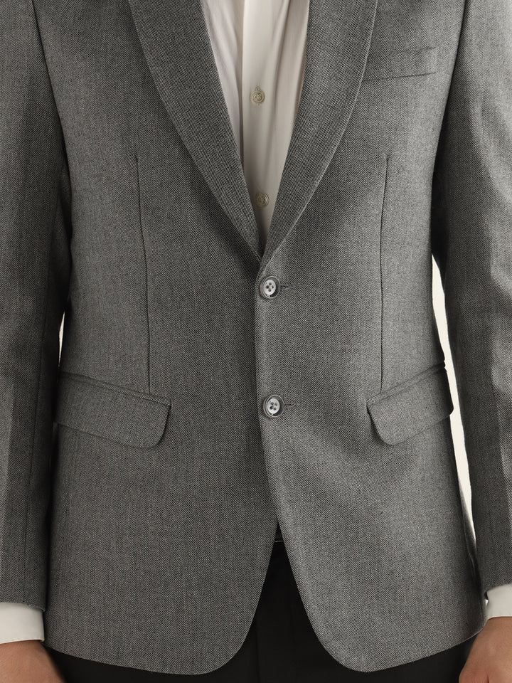 Hancock Men Grey Solid Self Design Polyester Slim Fit Formal Blazer