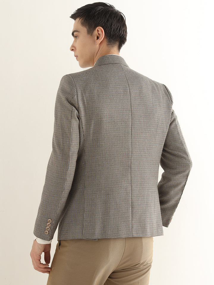 Hancock Men Beige & Brown Checked Polyester Slim Fit Formal Blazer