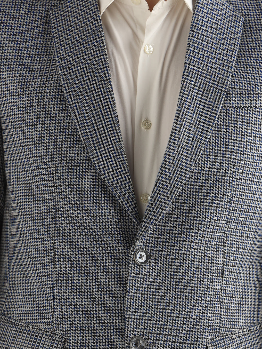 Hancock Men Grey & Navy Blue Checked Polyester Slim Fit Formal Blazer