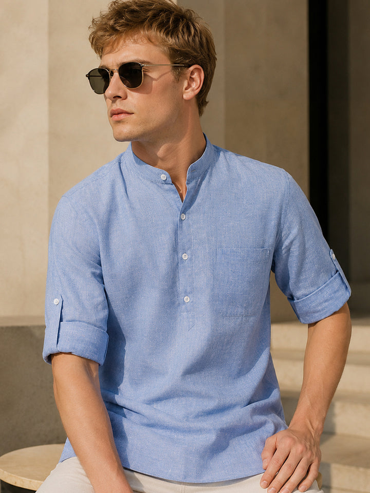 Men Blue Solid Pure Cotton Regular Fit Casual Kurta