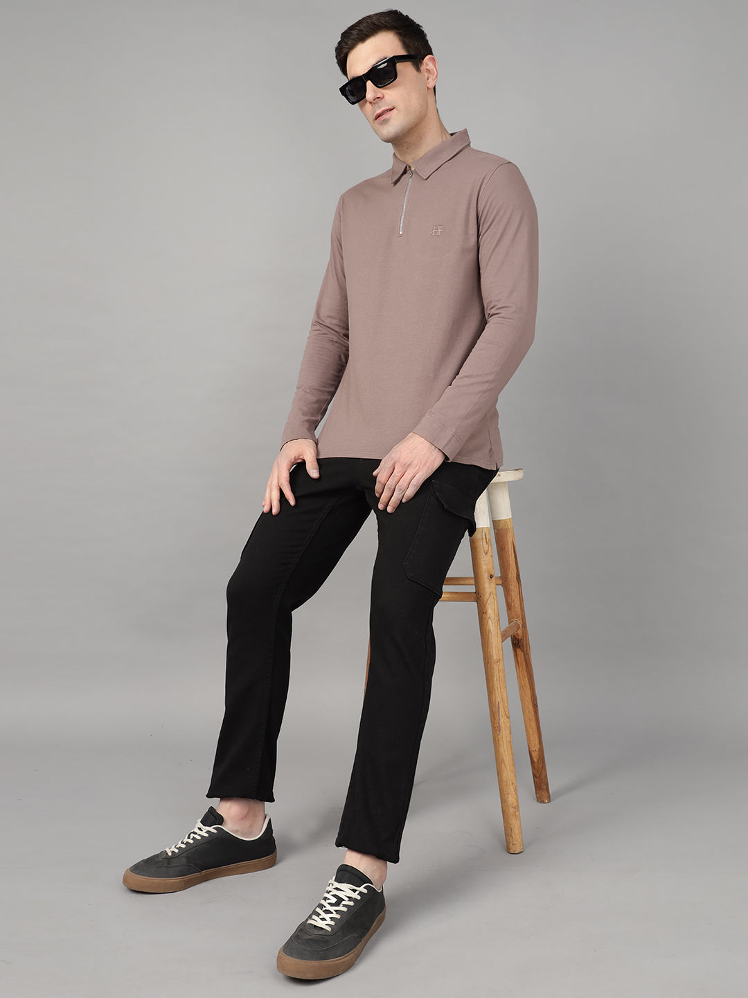 Hancock Men Dusty Mauve Solid Pure Cotton Slim Fit Formal Tshirt