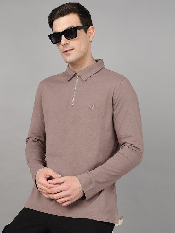 Hancock Men Dusty Mauve Solid Pure Cotton Slim Fit Formal Tshirt
